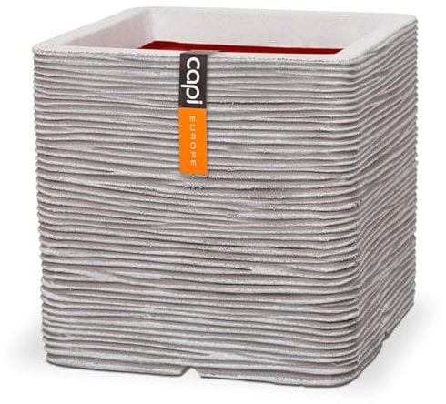 Capi Europe - Blumentopf quadratisch Rib NL - 30x30 - Elfenbein - Öffnung Ø24 - Blumentopf für den Innen- und Außeneinsatz - Bruchsicher - 100% recycelbar - KOFI902