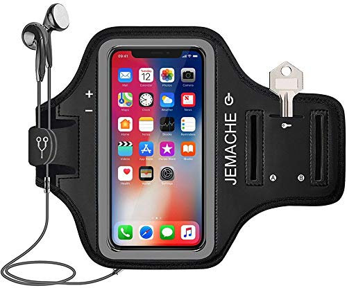 JEMACHE iPhone 16 15 14 Pro Armband, Gym Workouts Running Arm Band for iPhone 16/15/14/13/12/11 Pro (Black)