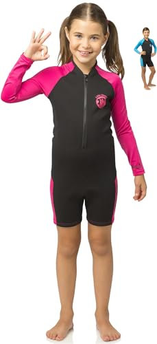 Cressi Little Shark Jr Shorty 2mm - Langarm Neoprenanzug für Kinder,Schwarz/Rosa, 9/10 Jahre