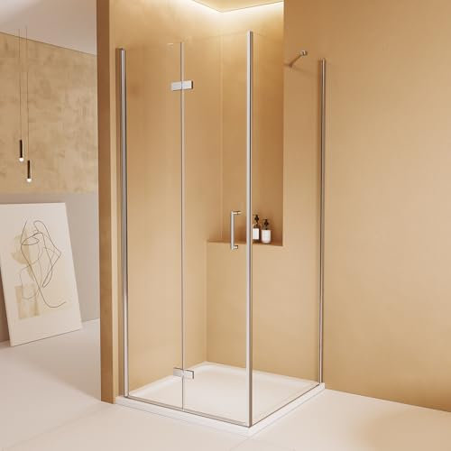 EMKE Duschkabine 75 x 90 x 195cm Eckeinstieg Falttür Dusche 180º Klappbar Duschwand Duschabtrennung mit 6mm ESG Sicherheitsglas mit Nano Beschichtung