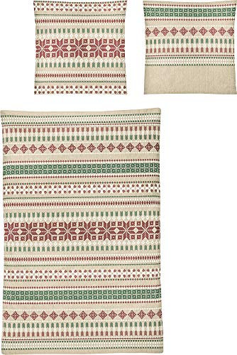 Irisette Bettwäsche Edel-Feinbiber beige-rot-grün Größe 200x200 cm (80x80 cm)