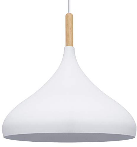 Metal Vintage White Ceiling Light Shade Retro Hanging Pendant Light Wood Fitting M0109
