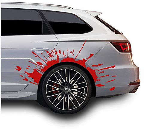 Set Blutspritzer für Radlauf Auto Radkasten Blutige Aufkleber Blut Spritzer Autoaufkleber Blutspuren Folie Horror Fun Sticker KX025 KX066 (Rot, 2er Set Blutspritzer)