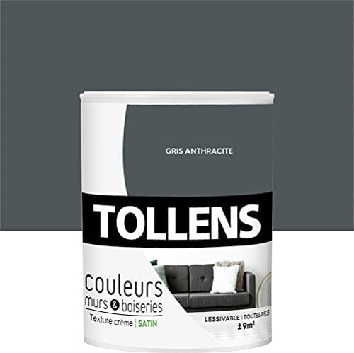 Tollens - Peinture Couleurs - Murs et Boiseries - Toutes pièces - Ultra résistante - Satin - Gris Anthracite - 0,75L = 9m2