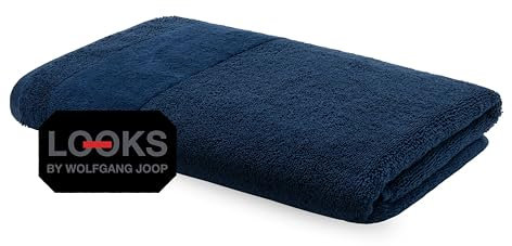 LOOKS by Wolfgang Joop Duschtuch 70x140 cm – 100% Baumwolle Luxus Duschtücher mit Aufhänger & Logostick, Duschhandtuch blau