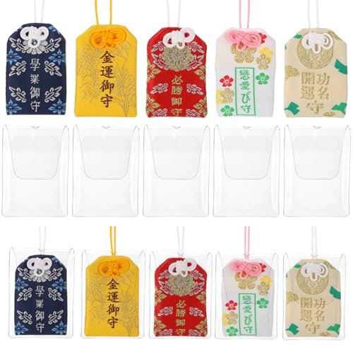 Garneck 10 Pezzi Amuleto Giapponese Omamori Portafortuna, Ciondoli Per Santuario Giapponese, Omamori, Per Educazione Sanitaria, Successo, Sicurezza Stradale, Buona Fortuna