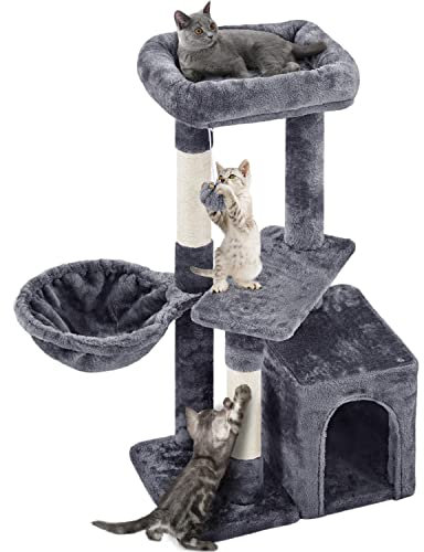 Yaheetech Cat Tree 87cm Small Cat Tower Indoor kittens Climbing Tower w/Scratching Posts for Kittens Multi-Level Pet Activity Center w/Large Condo&Perch, Dark Grey