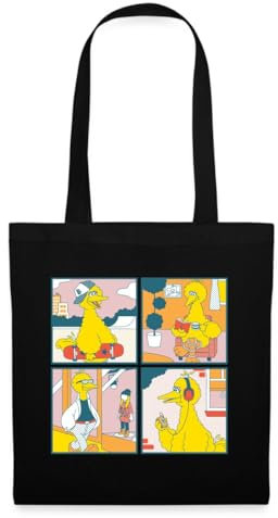 Spreadshirt Sesamstraße Bibo Comic Kacheln Stoffbeutel, One size, Schwarz