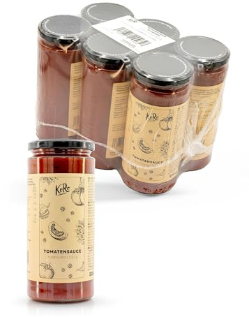 KoRo - Tomatensoße Arrabbiata 6 x 530 g - Scharfe Tomatensoße mit Chili und Pfeffer - Original italienisch - Lecker zu Pasta und Pizza