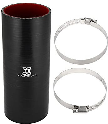 X AUTOHAUX Tubo de manguera de silicona recto de 76 mm de identificación para coche, con abrazaderas, color negro y rojo
