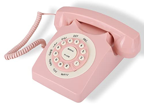Téléphone Fixe, Téléphone Rétro de Style Européen avec Bouton Large et Transparent, Téléphone à Cadran Rose Classique Vintage à L'ancienne pour la Décoration de Bureau D'hôtel à Domicile