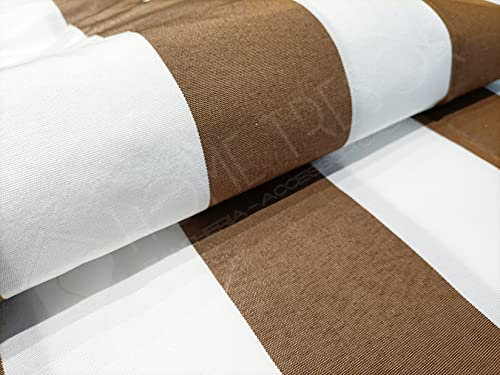 Home Tresor - Tenda da Sole con Occhielli e Ganci per Balconi, Gazebo, Giardino | Tenda da Sole a Caduta Idrorepellente e Anti UV | Fantasia Rigata Marrone Bianco | Misura cm. (140 x 250)