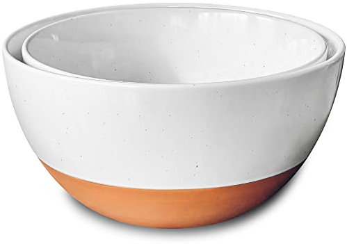 Mora Keramik-Rührschüsseln – Set mit 2 stapelbaren Schüsseln zum Kochen, Servieren, Popcorn, Salat usw. – mikrowellengeeignet, Steingut, ofen-, mikrowellen- und spülmaschinenfest, extra groß, 5,5 &