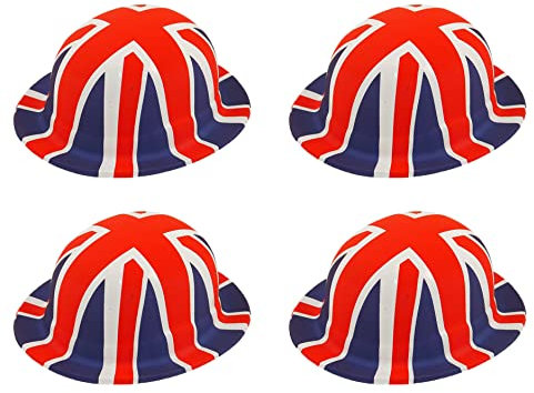 QDS 4 X Union Jack Melone Hut Britische Flagge Königin Jubiläum Kostüm Party Hut Patriotisch Kostüm Zubehör, Rot, Weiß,Blau