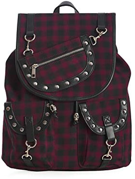 Banned Yamy Punk Nugoth Tartan Gingham Rucksack - Burgund
