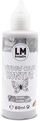 LM Window Color Kontur 80ml - Silber - Fenster-Farben zum Basteln & Malen. Wieder abziehbare Deko Fensterbilder im Kinderzimmer, auf Flaschen, Spiegel oder Fliesen. Fensterfarben ohne Lösungsmittel