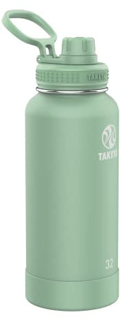 Takeya Actives Insulated Stainless Steel Water Bottle with Spout Lid, 32 Ounce, Cucumber