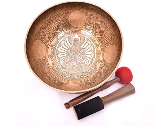 30 cm Klangschalen - Medizin Buddha geschnitzte Mantraschalen - Tibetische Klangschalen Set Schlägel Kissen Schläger - Chakra Balance - Therapie Yoga