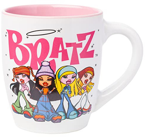 Silver Buffalo Bratz Logo and Group Jumbo - Taza de cerámica curvada, 25 onzas