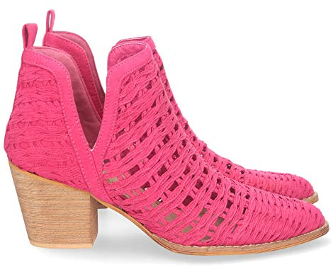 shoes&blues.es 69725-Botin de Tacon para Mujer, con Tiras Trenzadas, de Punta Fina, y Tobillo Abierto, Primavera Verano 2022. Talla 36 Fucsia