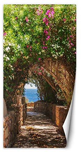 Feeby Türtapete selbstklebend Blumen Sträucher Allee 90x210 cm Türposter Türsticker Fototapete Wohnzimmer Schlafzimmer Kinderzimmer Büro Natur Meer Grün