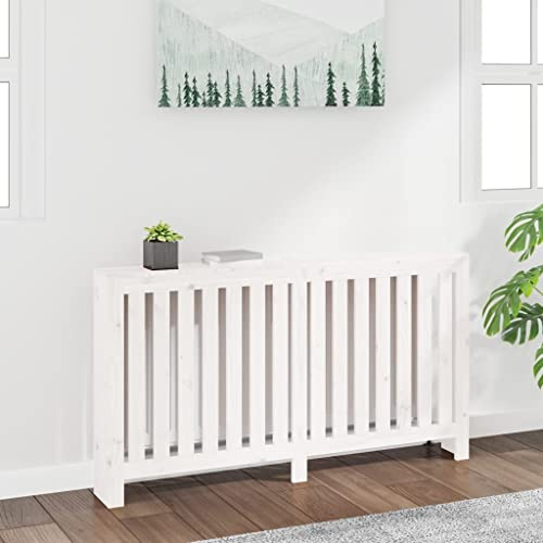 HOMIUSE 153x19x84 cm Heizkörperverkleidung Heizung Heizkörper Abdeckung Landhausstil Heizungsverkleidung Heizungsabdeckung für Wohnzimmer Schlafzimmer Radiator Cover Weiß Massivholz Kiefer