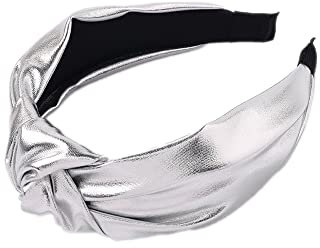 Haarreifen Damen,Leuchtendes PU-Stirnband,Europäisches und amerikanisches einfarbiges Gesichtswaschstirnband,Breit Retro Stirnband Haarreifen,für Mädchen Damen für Make up,Dating,Yoga,Urlaub,Silber