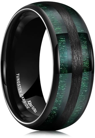 King Will Nature 8mm Herren-Ehering mit grüner Holzeinlage, schwarzer Wolframcarbid, gewölbt, Größe