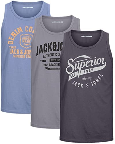 JACK & JONES Herren Tank-Tops Vielfältige Prints | Schmale Passform und atmungsaktive Baumwolle (3er Opt - 2 (3er Havka TT, XL))