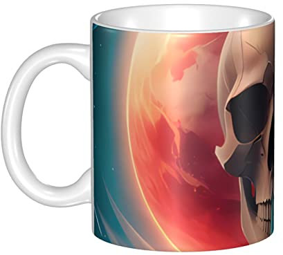 BVMPRS Tasse mit Motiv Sonne und Totenkopf, mit Griff, personalisierbar, Keramik, Kaffeetasse für Wohn-Cafés