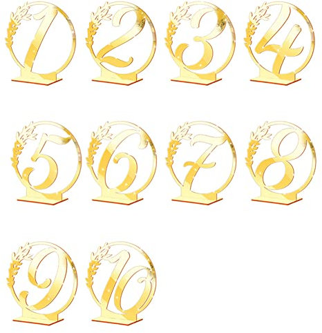 Creperture Acryl Tischnummern Schilder für Hochzeiten Sechseckig Transparent Zahlenkarte Goldfarben Spiegel Tischnummernschilder für Hochzeit Empfang Veranstaltung Bankette Dekoration(1-10)