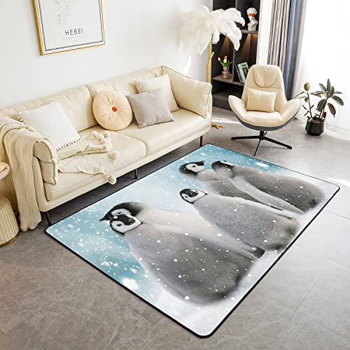Loussiesd Cartoon Pinguin Wohnzimmer Teppiche für lustige Tier Gedruckte Akzent Teppich Wohnzimmerteppich 150x200cm Nette Polar Tier Indoor Bodenmatte Dekor Natur Thema Rutsch Bereich Runner Teppich