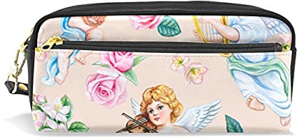 Niedliche Amor Engel Blumen Federmäppchen für Mädchen Jungen PU Leder Stifte Bleistift Taschen Tasche Tragbare Stifthalter Box Make-up Tasche Werbung