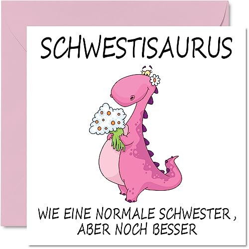 Stuff4 Lustige Geburtstagskarten für Schwester – Schwestisaurus – Witzige Happy Birthday-Karte für Schwester vom Bruder Schwester-Geburtstagsgeschenke 145 mm x 145 mm große Geschwister-Grußkarten