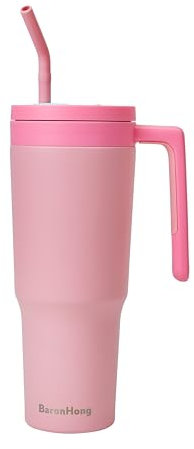 BaronHong 40oz Doppelwandiger Edelstahl Vakuum Isolierbecher Becher mit Griff und Strohhalm 1200ml Trinkbecher Isolierter Kaffeebecher Autobecher Reisebecher Thermobecher Für Kalte Heiße Getränke