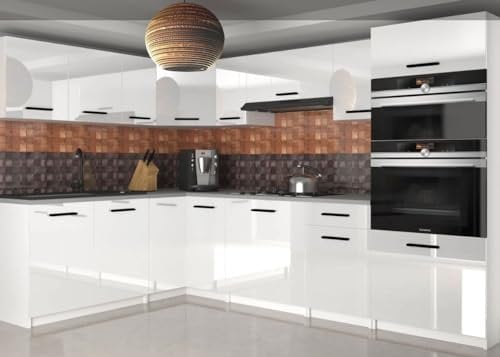 NAKA Eckküche L-Form Küchenschrank-Set 420cm Küchenzeile Arbeitsplatte Küchenblock 3X Küchenunterschrank 6X Hängeschrank 1x Spülenunterschrank 1x Hochschrank Weiß