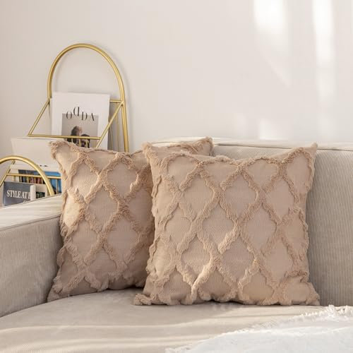 Ci & Ci 2er Set Boho Deko Kissenbezug 40x40 cm, Senfgelb Kissen Sofakissen Dekokissen Zierkissen, Flauschig Kissenbezüge Kissenhülle für Sofa Couch