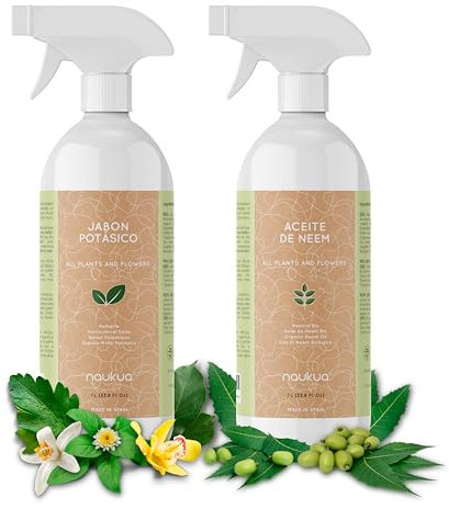 Paquet 2x1 - Savon à l'huile de Neem et au Potassium - 100% Naturel Ecologique - Active Les défenses Naturelles des Plantes d'intérieur et d'extérieur - Spray Prêt à l'emploi, 1L chacun