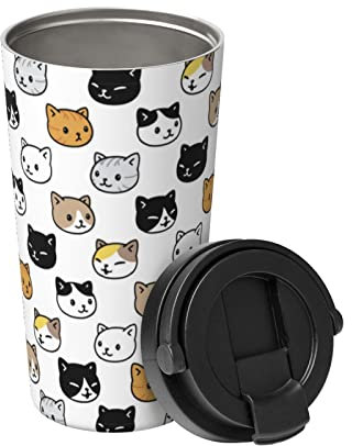 501 Mug Isotherme Avec Poignée Chats De Modèle Sans Couture Tasse À Café Réutilisable Mug Isotherme Avec Couvercle Mug Café Isotherme De Voyage, Pour Thé, Café, 17 Onces