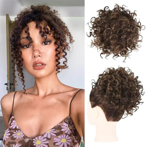 Haarteil Dutt,elastische Kordelzug Haarknoten Extensions,Messy Bun Kurze lockige Pferdeschwanzverlängerung Elastischer Kordelzug,Haarteil Mit Gummiband,Dutt Haarteil Gelockt Haargummi (Hellbraun)