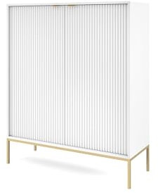 BETTSO - Kommode - mit hohen Beinen - 125 cm hoch - Mehrzweckschrank - Schrank Schlafzimmer - für Wohnzimmer, Schlafzimmer - 2-türig - Modern, Glamour - Weiß - mit goldenen Griffen und Beinen