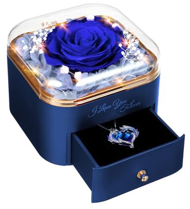GOICC Rosa Eterna Stabilizzata Idee Regalo Donna, Mamma, Moglie, Rosa Eterna con Collana Regali per Lei - Rose Stabilizzate Valentino Regalo, Festa della Mamma, Natale, Anniversario (Blu)