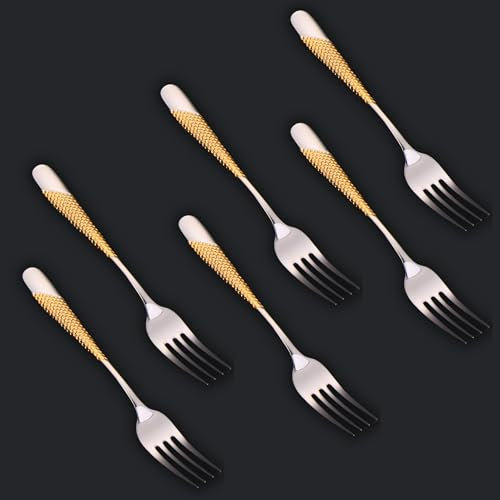 DAFFODILY® Luxury Cutlery Set, 18/10 Stainless Steel, Mirror Finish Kitchen Cutlery Sets, Dishwasher Safe, Ideal for New Home Gifts (Deseret de fourchettes Or)