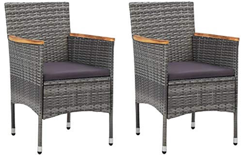 FUDUGEHMIOFWFJJ gartenstuhl klappbar,gartenstuhl hochlehner verstellbar,Garten-Essstühle 2 STK. Poly Rattan GrauGeeignet für Garten, Terrasse, Esszimmer