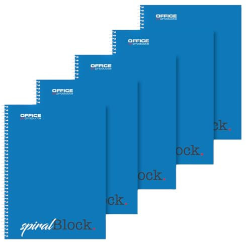 OFFICER PRODUCTS Spiral-Notizblock A5 Kariert / 5er Packung - 5 Stück / 80 Blatt / 160 Seiten/Notizbuch Spiralblock Collegeblock/Notizblock mit Spiralbindung/Schulblock Schreibblock