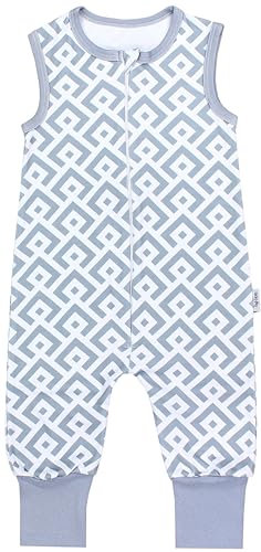 TupTam Sommerschlafsack Baby mit Füßen – Leichter Schlafsack Baby Sommer 0.5 TOG, OEKO-TEX, Farbe: Raute grau weiß, Größe: 104-110