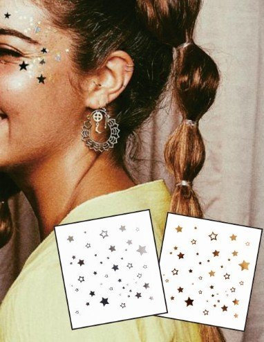 2 Stück Gold und Silber Sterne Tattoos Gesicht Tattoos Make Up F10