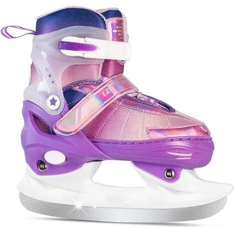 LEVYTEMP Pattini da ghiaccio regolabili per bambini, ragazze e ragazzi, scarpe da pattinaggio su ghiaccio sfumate viola arcobaleno – taglie X S 3 – 5 anni – pattini da ghiaccio per attività all'aperto