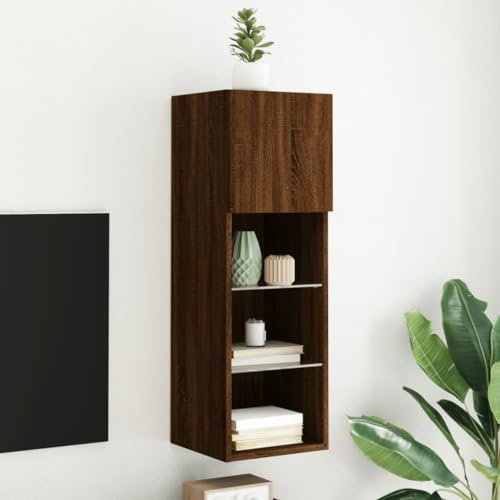 Homgoday TV-Schrank mit LED-Lichtern, braun, 30,5 x 30 x 90 cm, TV-Schrank für Wohnzimmer, TV-Schrank, niedriger Schrank für industrielle Wohnzimmer, TV-Ständer