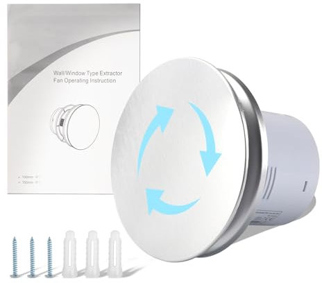 Tefola Ventilador de aire de 99 mm, silencioso, de aluminio y plata, para el hogar, para la ventilación de cuartos de baño y dormitorios